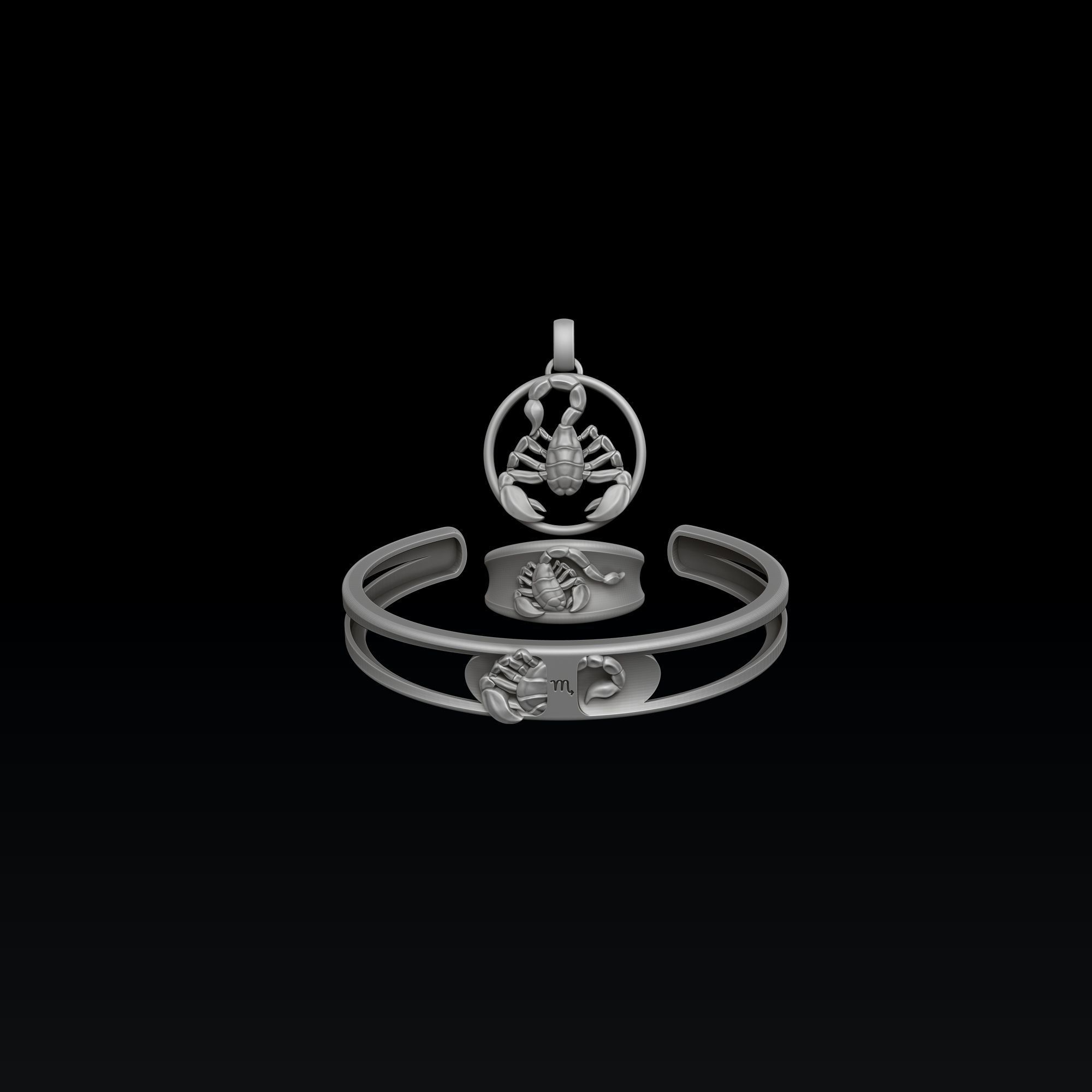 Zodiac Horoscope Scorpion ring pendant bracelet collection 3D print model_2