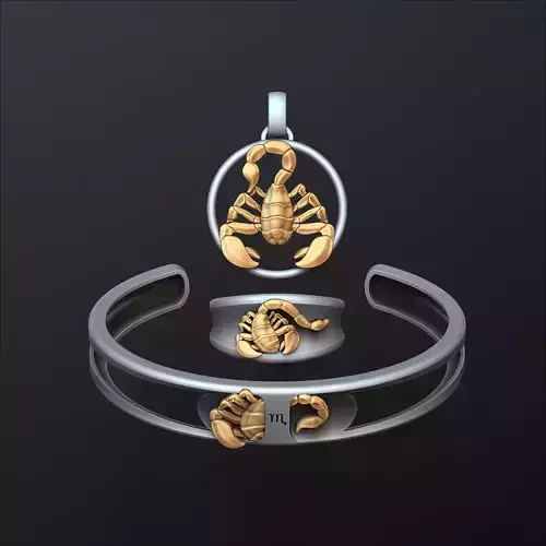Zodiac Horoscope Scorpion ring pendant bracelet collection 3D print model