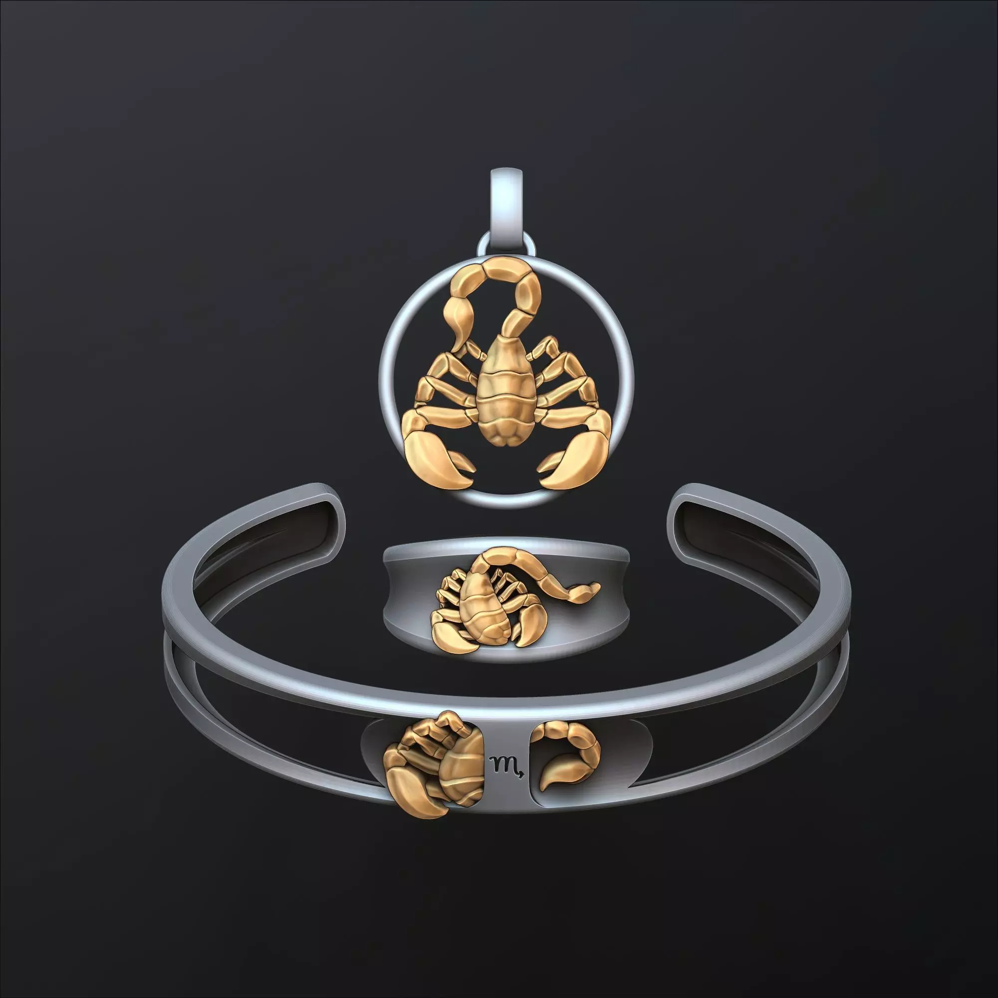Zodiac Horoscope Scorpion ring pendant bracelet collection 3D print model_0