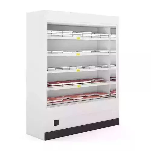 Refrigerator display case with shelves and drawers