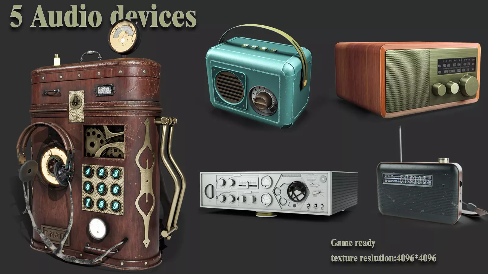5 Audio Devices 3D Model Collection_0