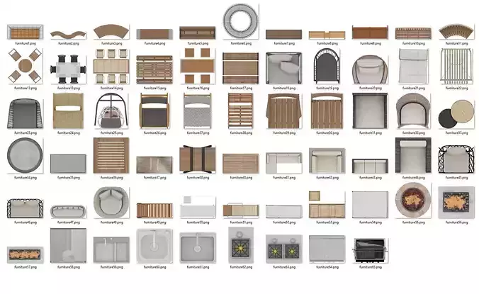 2D Outdoor top view Furniture Plans PNG PSD PDF 65 layers  Texture