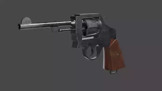 Classic revolver realistic low-poly 3D model Low-poly 3D model