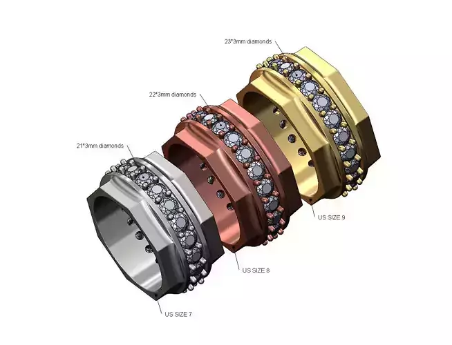 Hexagonal eternity diamond band US sizes 7 8 9