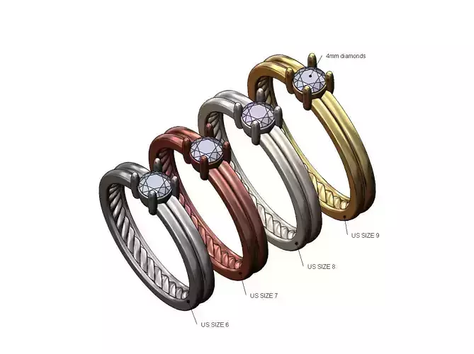  Split inner braid 4mm diamond solitaire ring US sizes 6to9