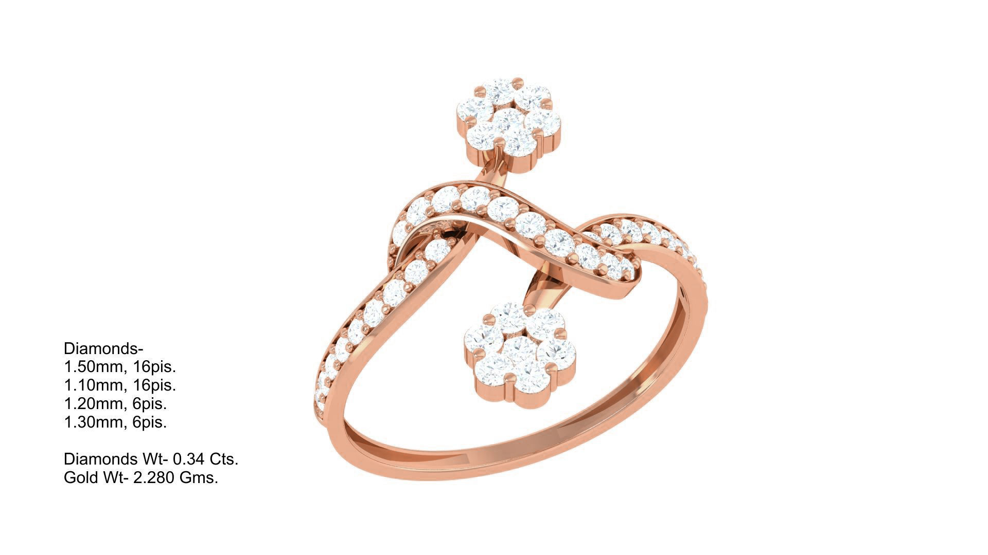 Flower Minimalist Light wt Diamond Women ring 3dm stl obj gltf  3D print model_2