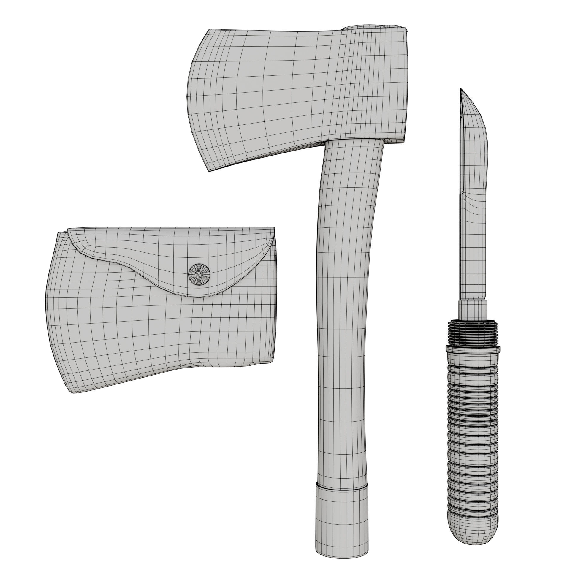Axe Game Ready Model With Pouch and Hidden Knife  Low-poly 3D model_6