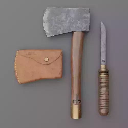 Axe Game Ready Model With Pouch and Hidden Knife  Low-poly 3D model