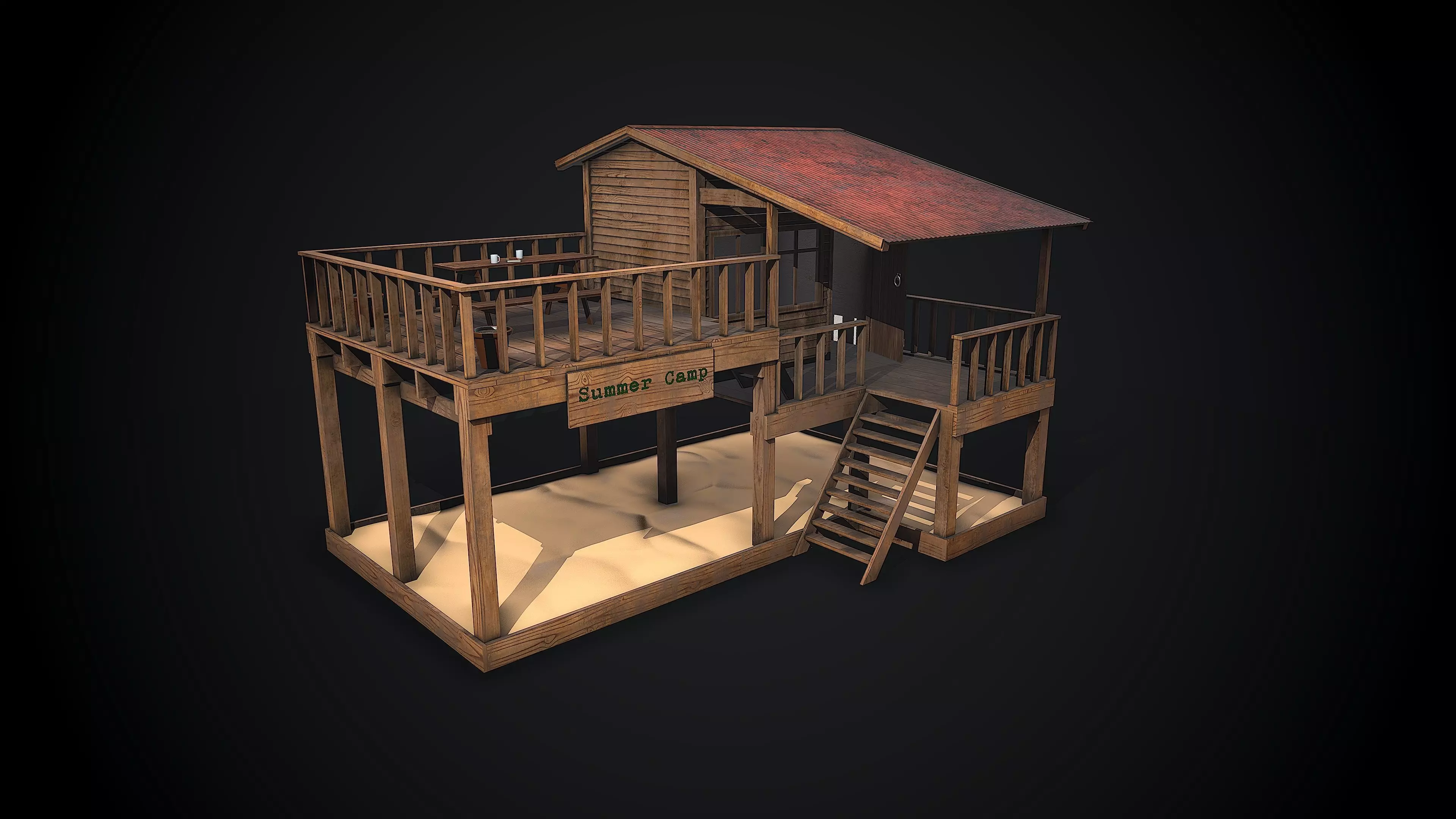 Hause - summer camp Low-poly 3D model_0