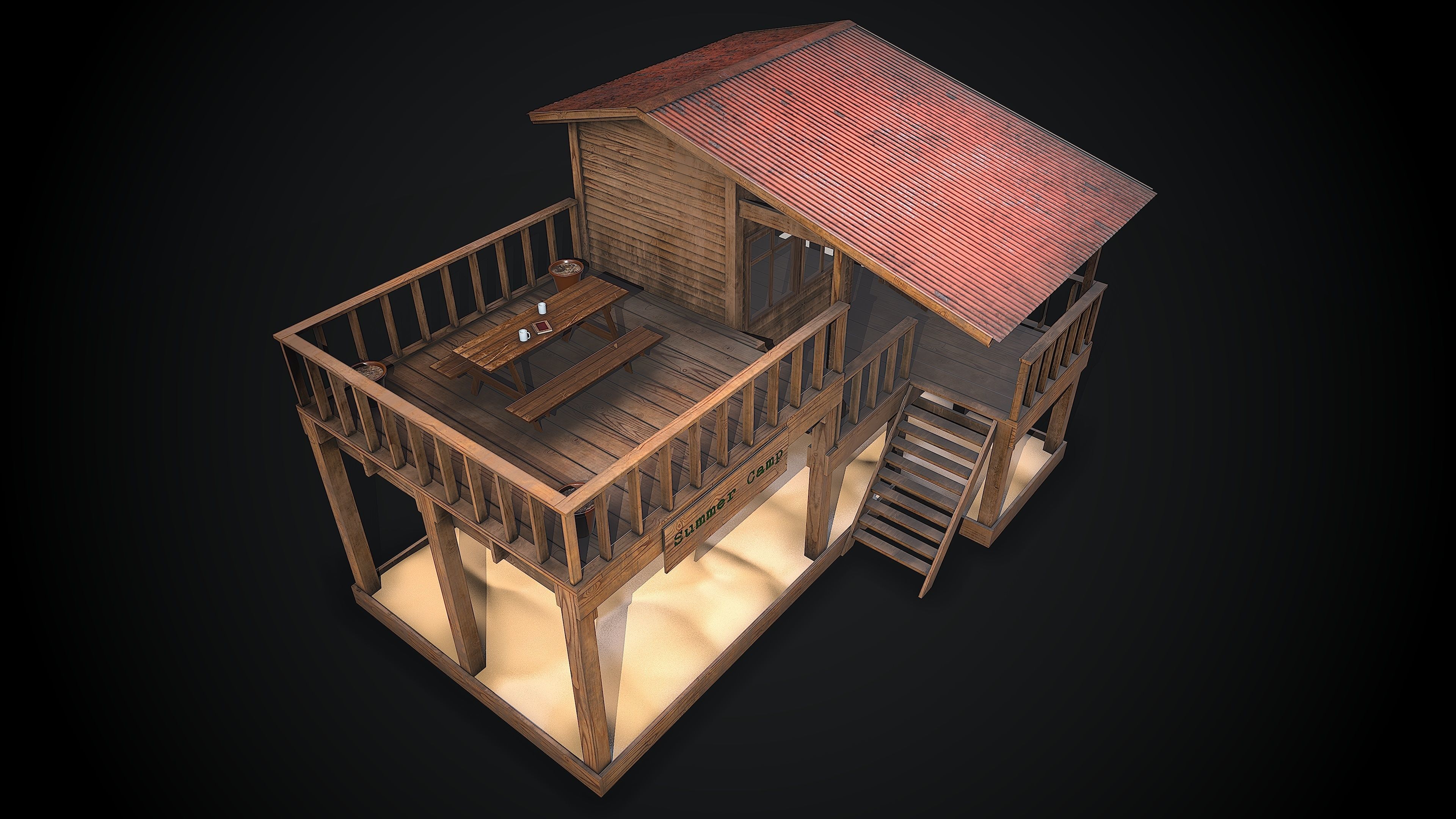 Hause - summer camp Low-poly 3D model_4