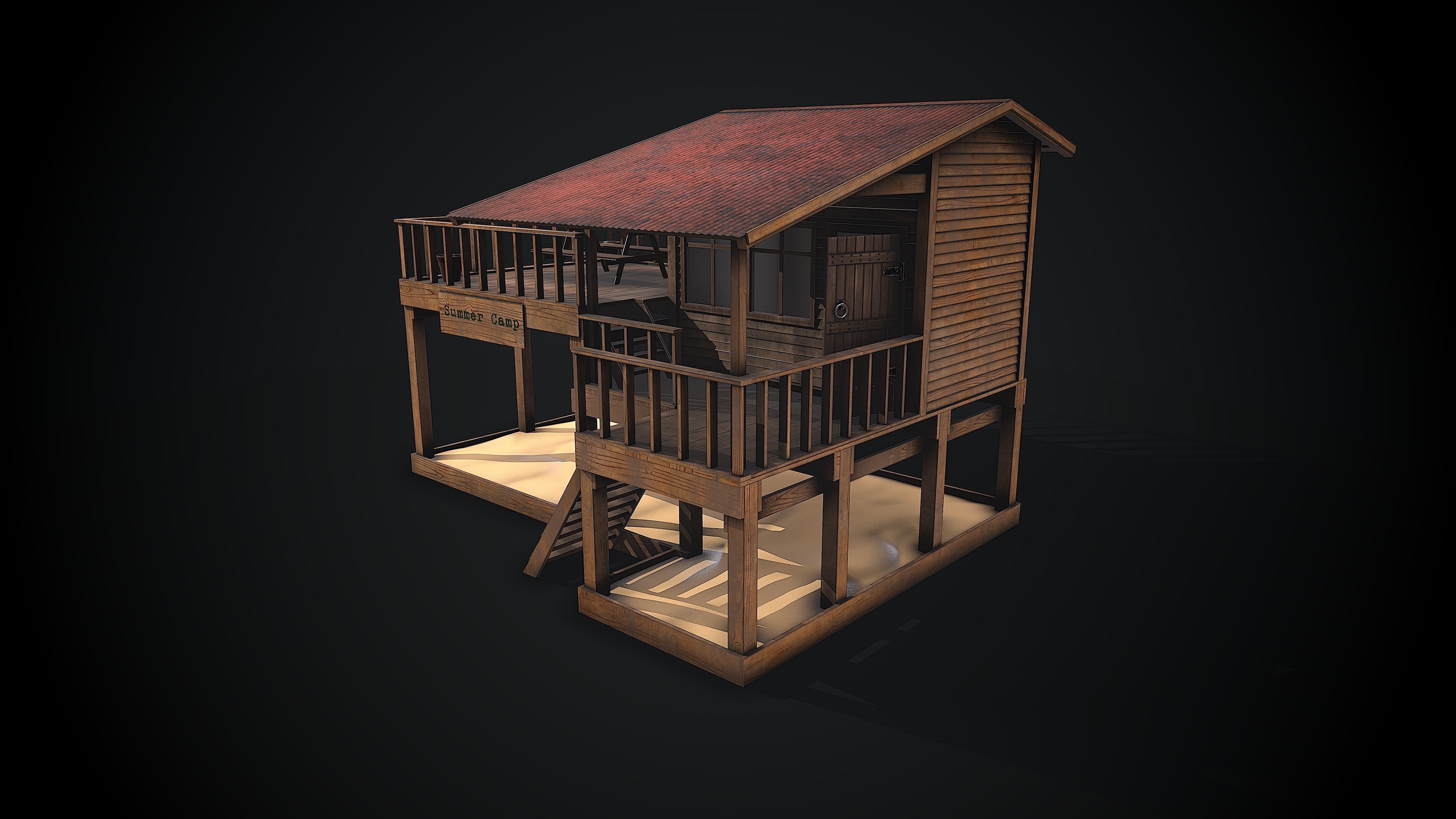 Hause - summer camp Low-poly 3D model_1