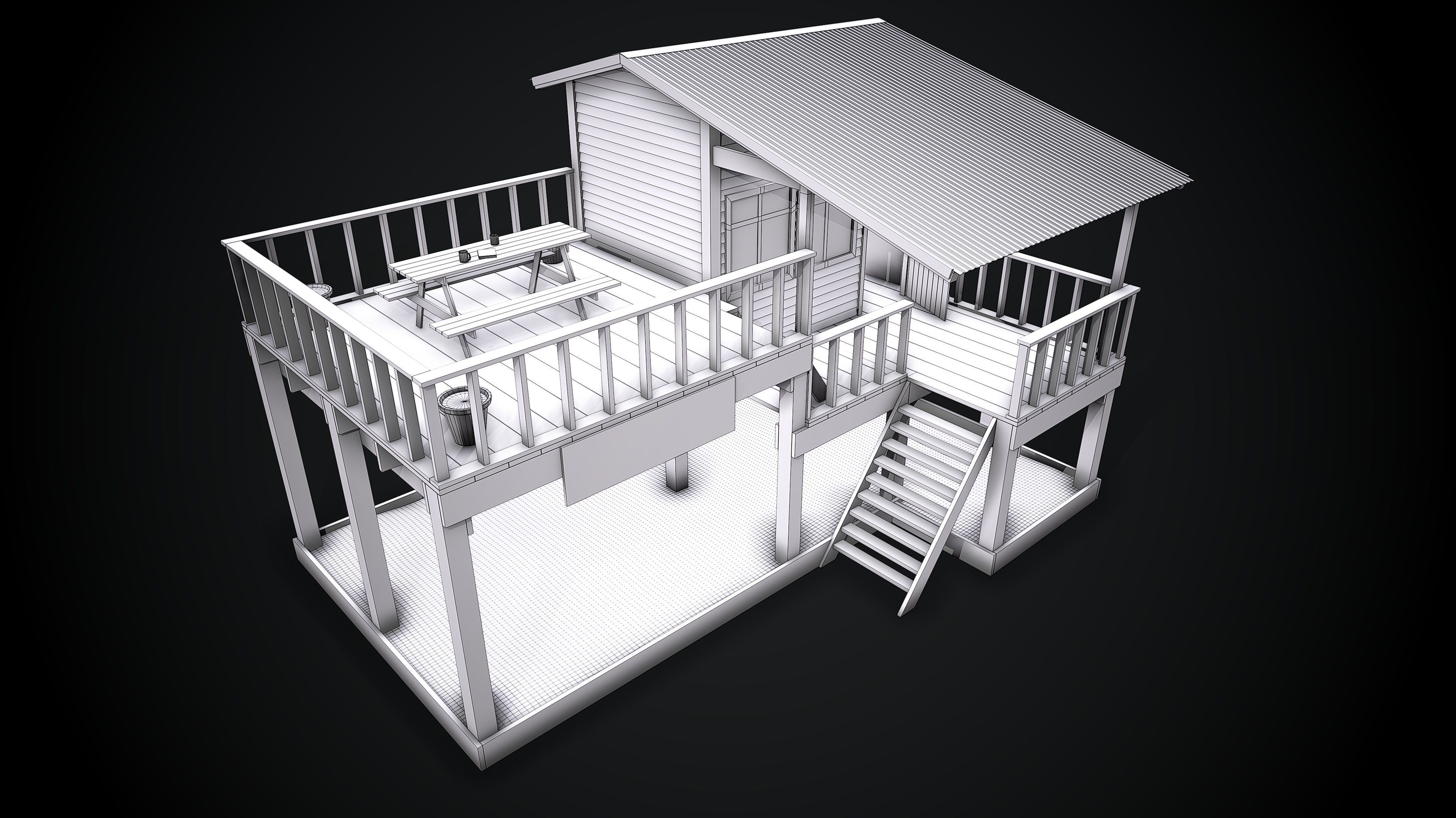 Hause - summer camp Low-poly 3D model_6