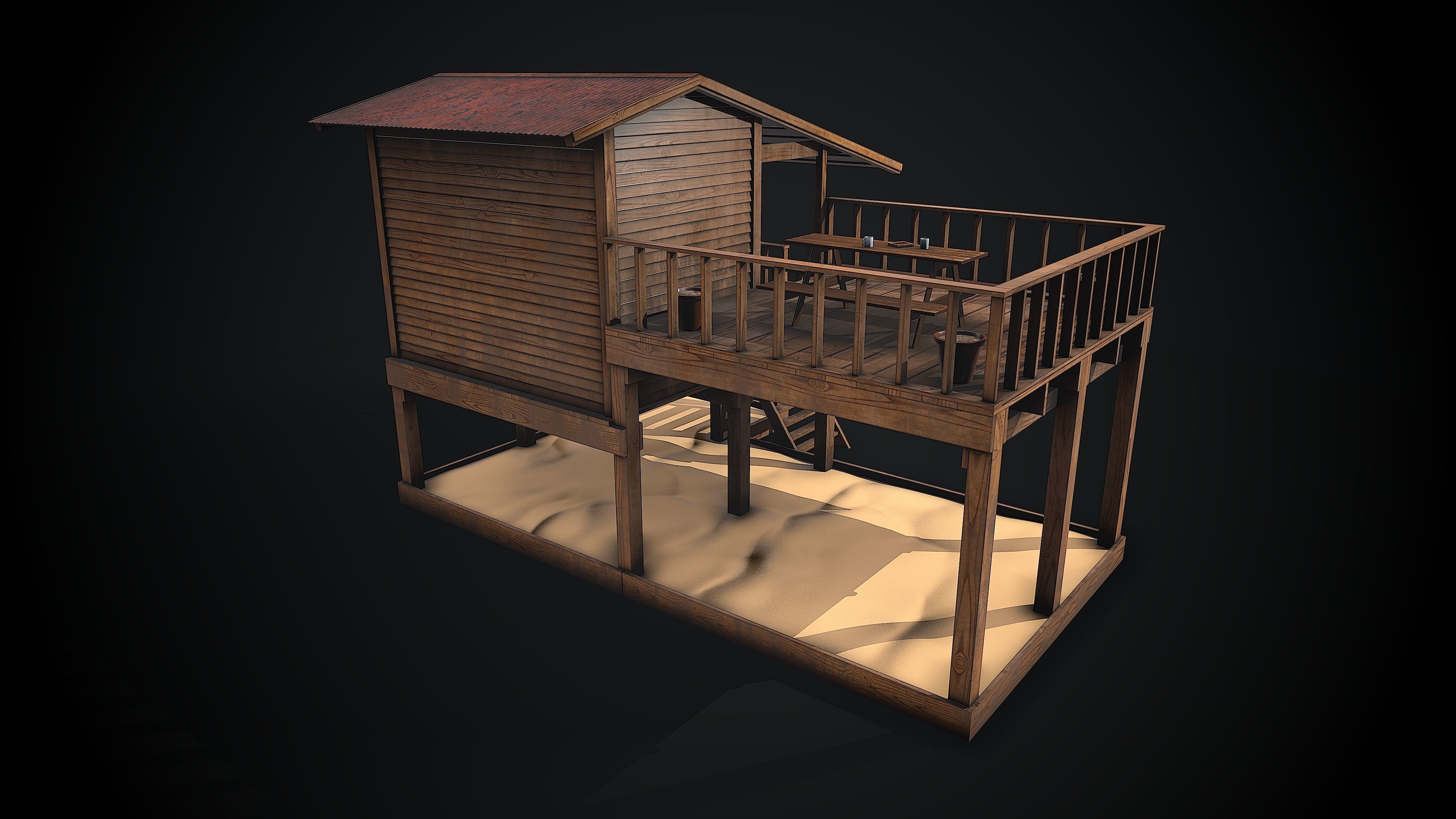 Hause - summer camp Low-poly 3D model_3