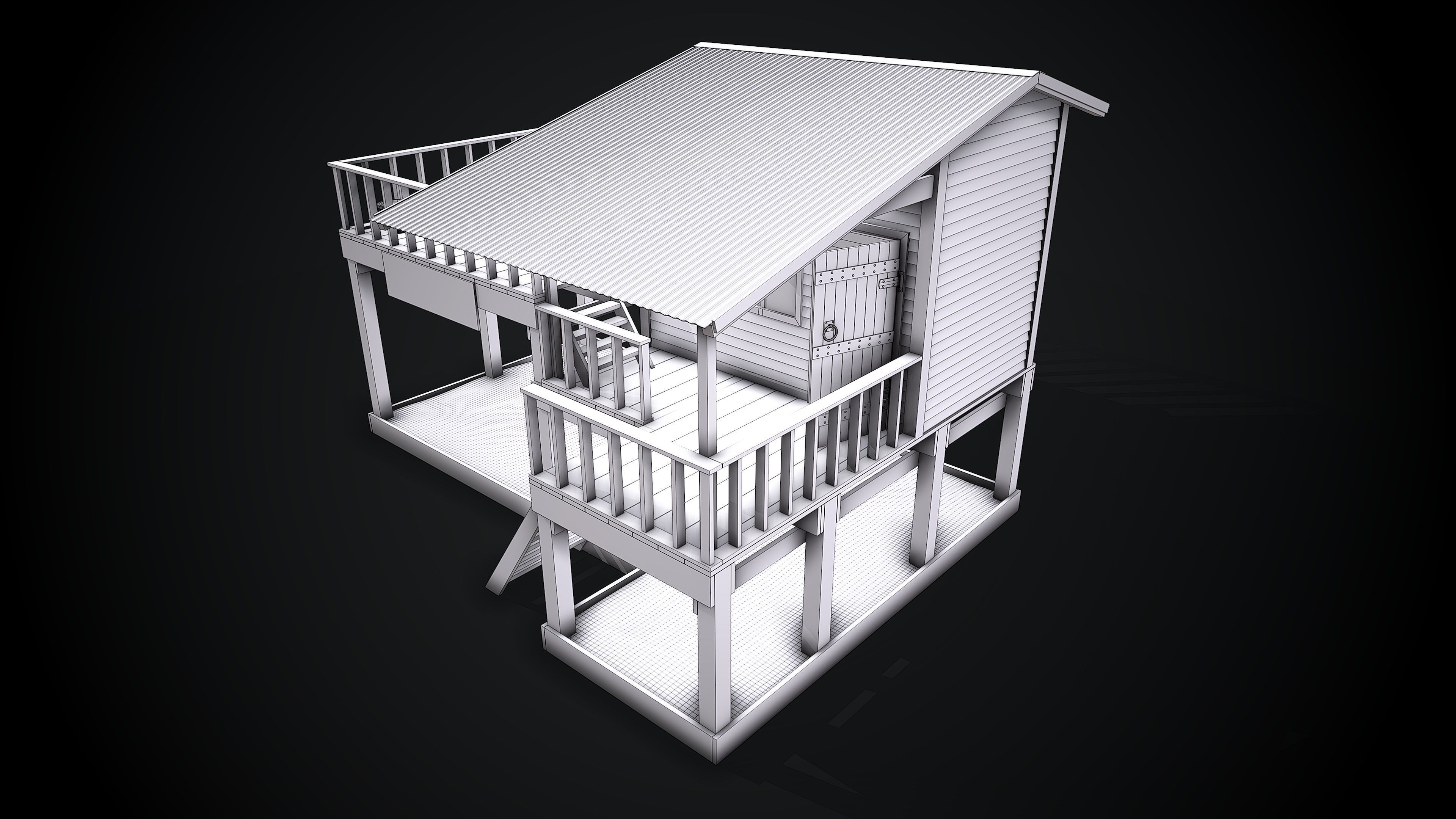 Hause - summer camp Low-poly 3D model_7