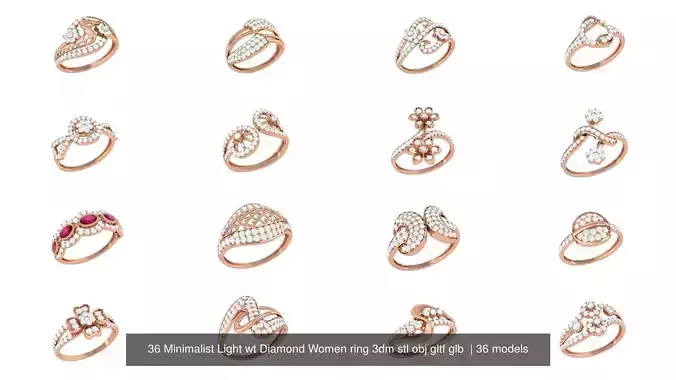 36 Minimalist Light wt Diamond Women ring 3dm stl obj gltf glb 