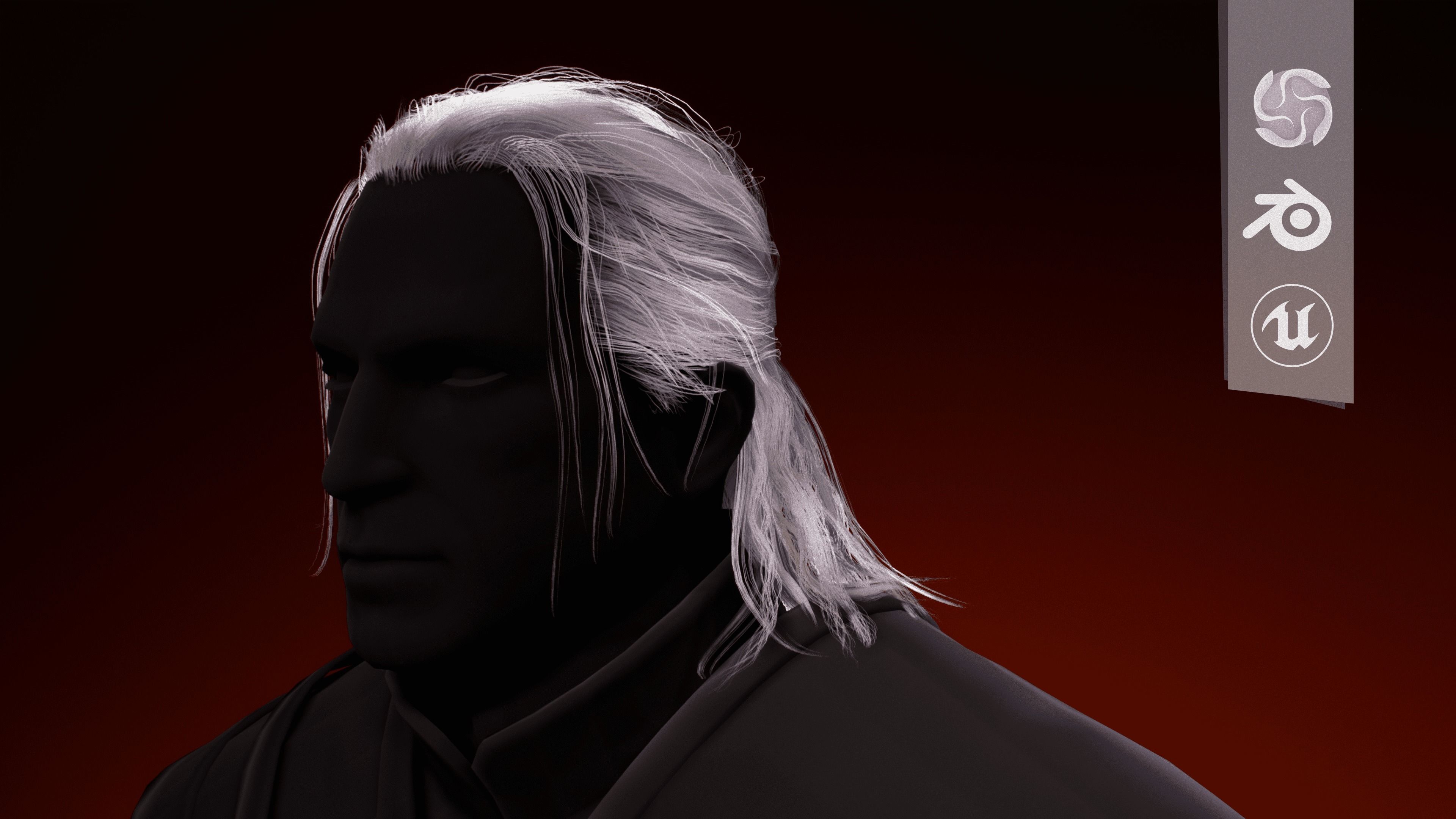 NextGen The Witcher 3 hairstyle Low-poly 3D model_1