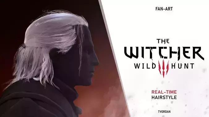NextGen The Witcher 3 hairstyle Low-poly 3D model