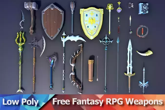 Free Low Poly Fantasy RPG Weapons Free low-poly 3D model