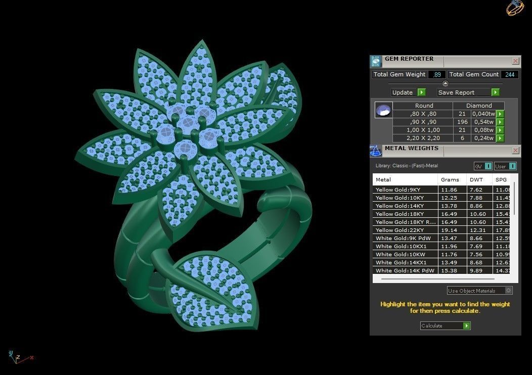 Ring and Earrings in flower style 3D print model_10