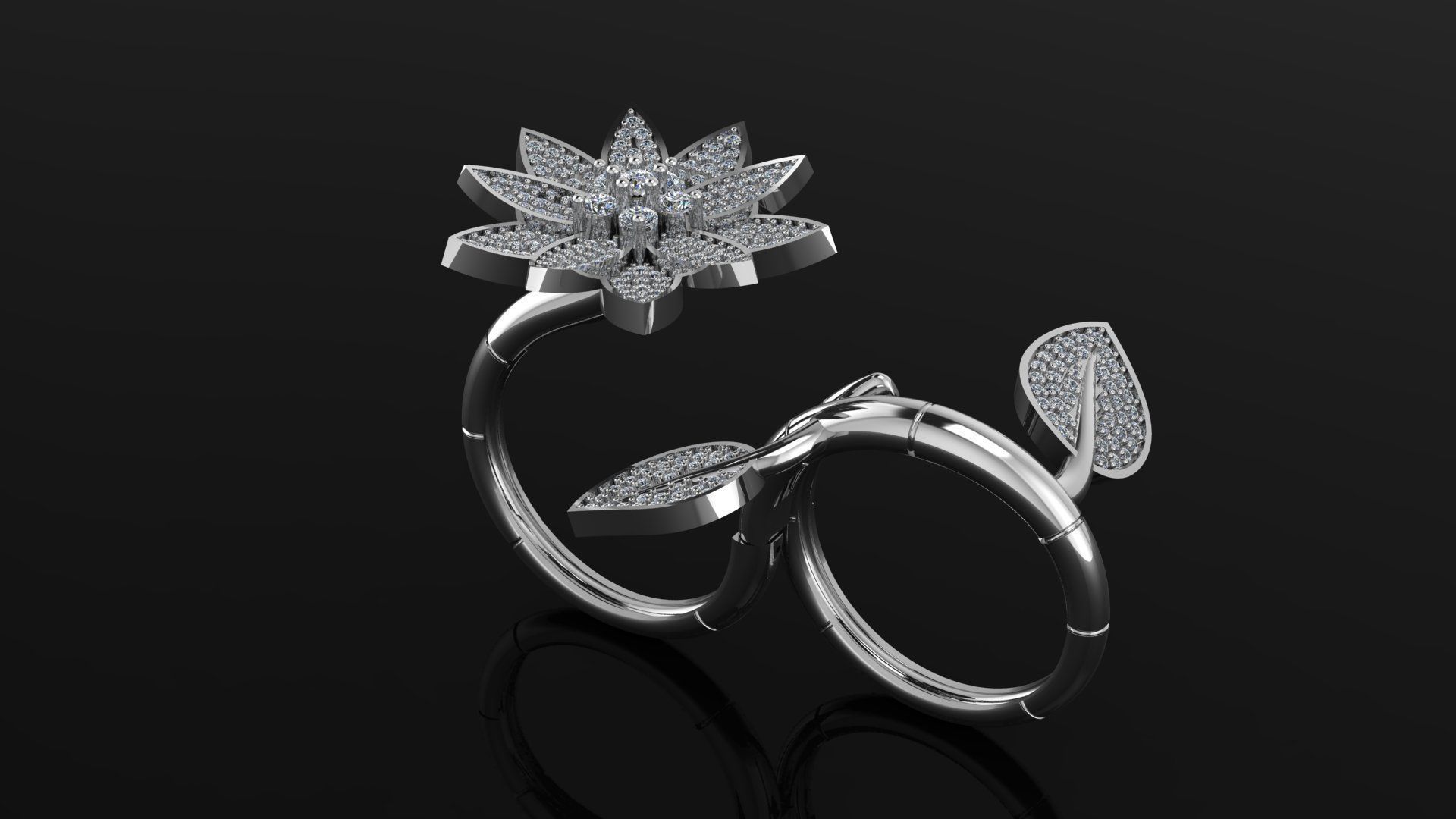 Ring and Earrings in flower style 3D print model_2