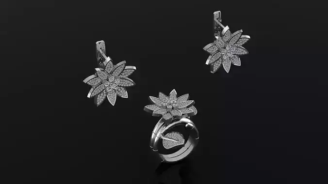 Ring and Earrings in flower style