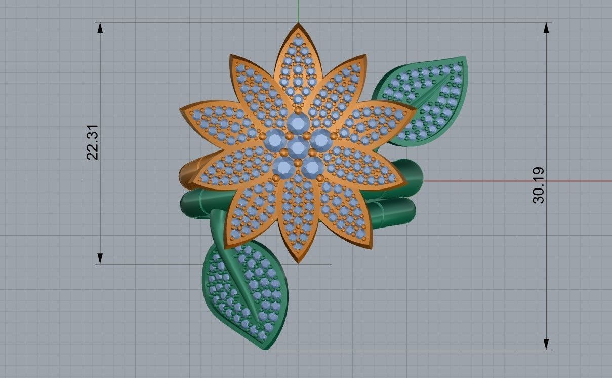 Ring and Earrings in flower style 3D print model_13
