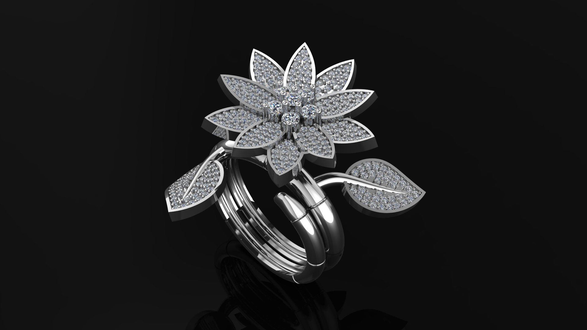 Ring and Earrings in flower style 3D print model_1