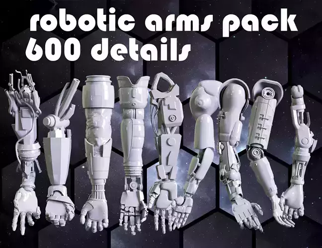 Hard Surface Robot Arms pack 3D model 3D model