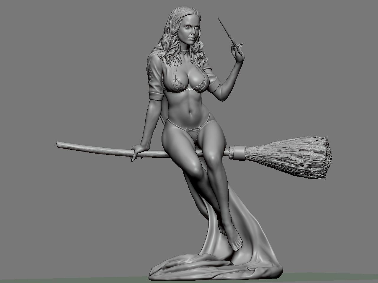Hermione Adult on the Broomstick 3D print model_15