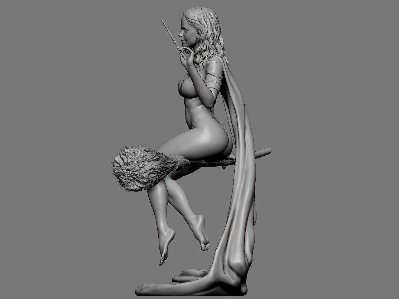 Hermione Adult on the Broomstick 3D print model_5