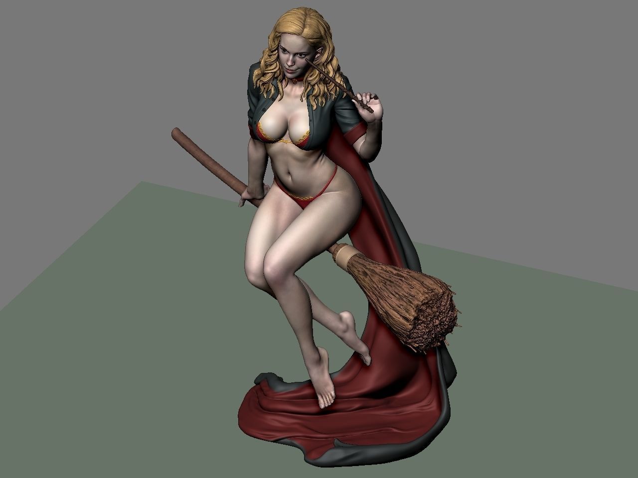 Hermione Adult on the Broomstick 3D print model_50