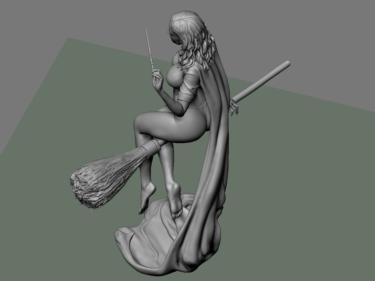 Hermione Adult on the Broomstick 3D print model_55
