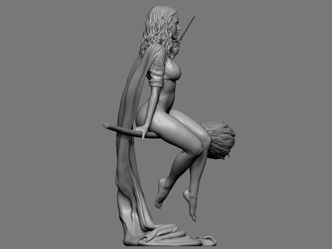 Hermione Adult on the Broomstick 3D print model_13