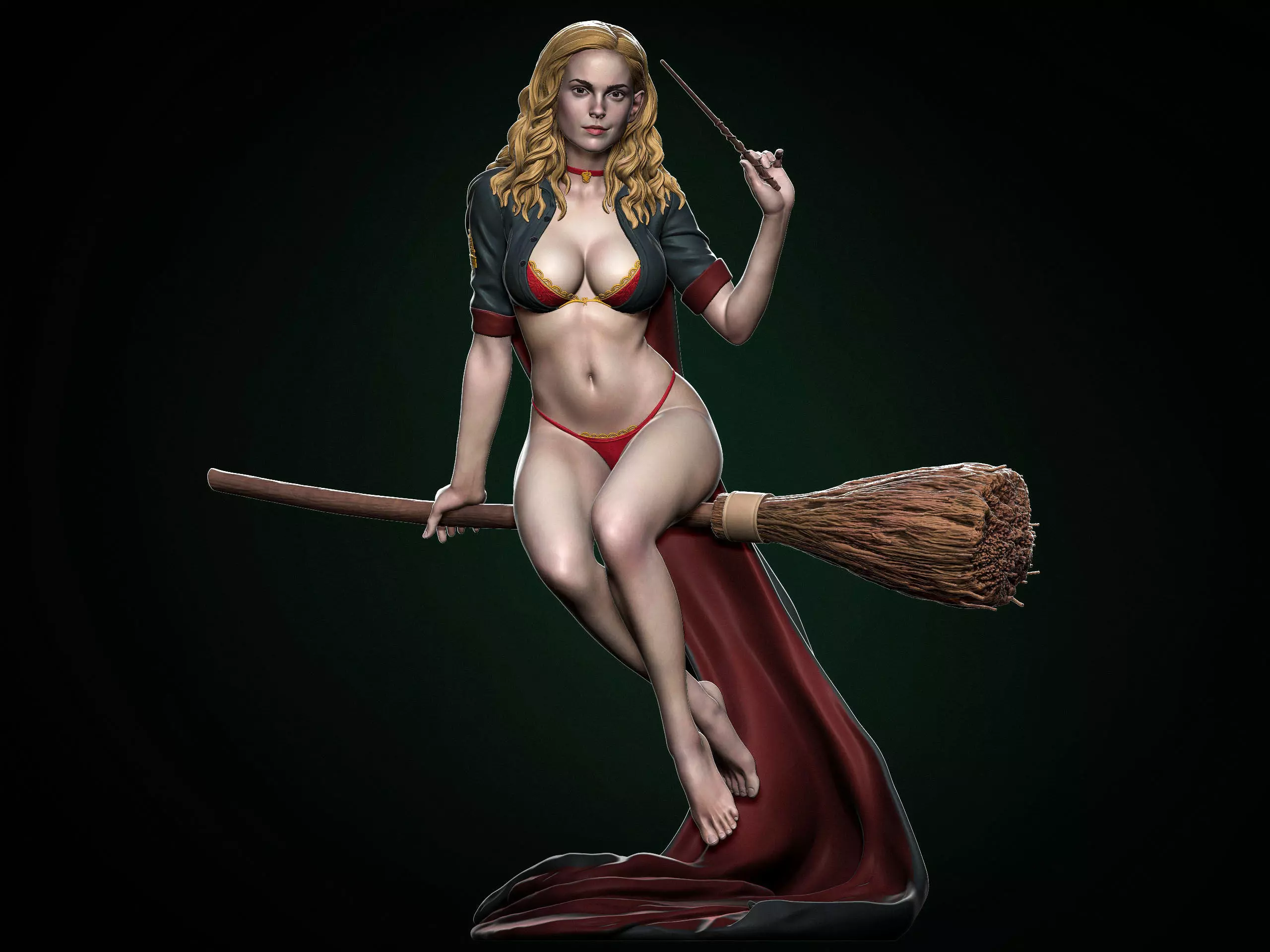 Hermione Adult on the Broomstick 3D print model_0