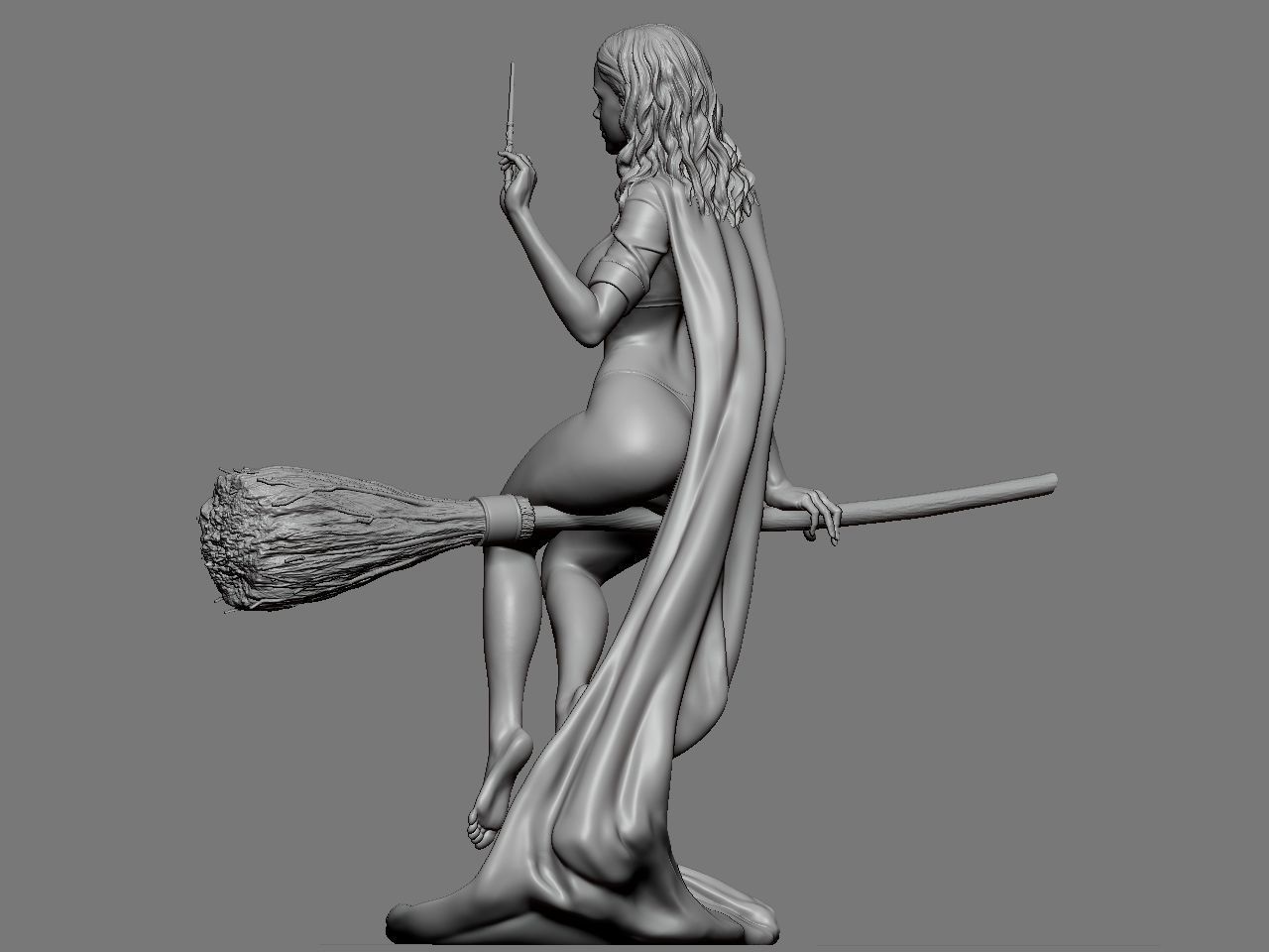 Hermione Adult on the Broomstick 3D print model_7