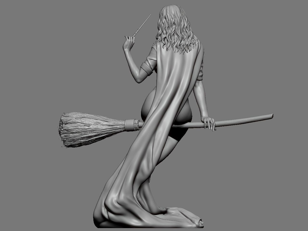 Hermione Adult on the Broomstick 3D print model_9