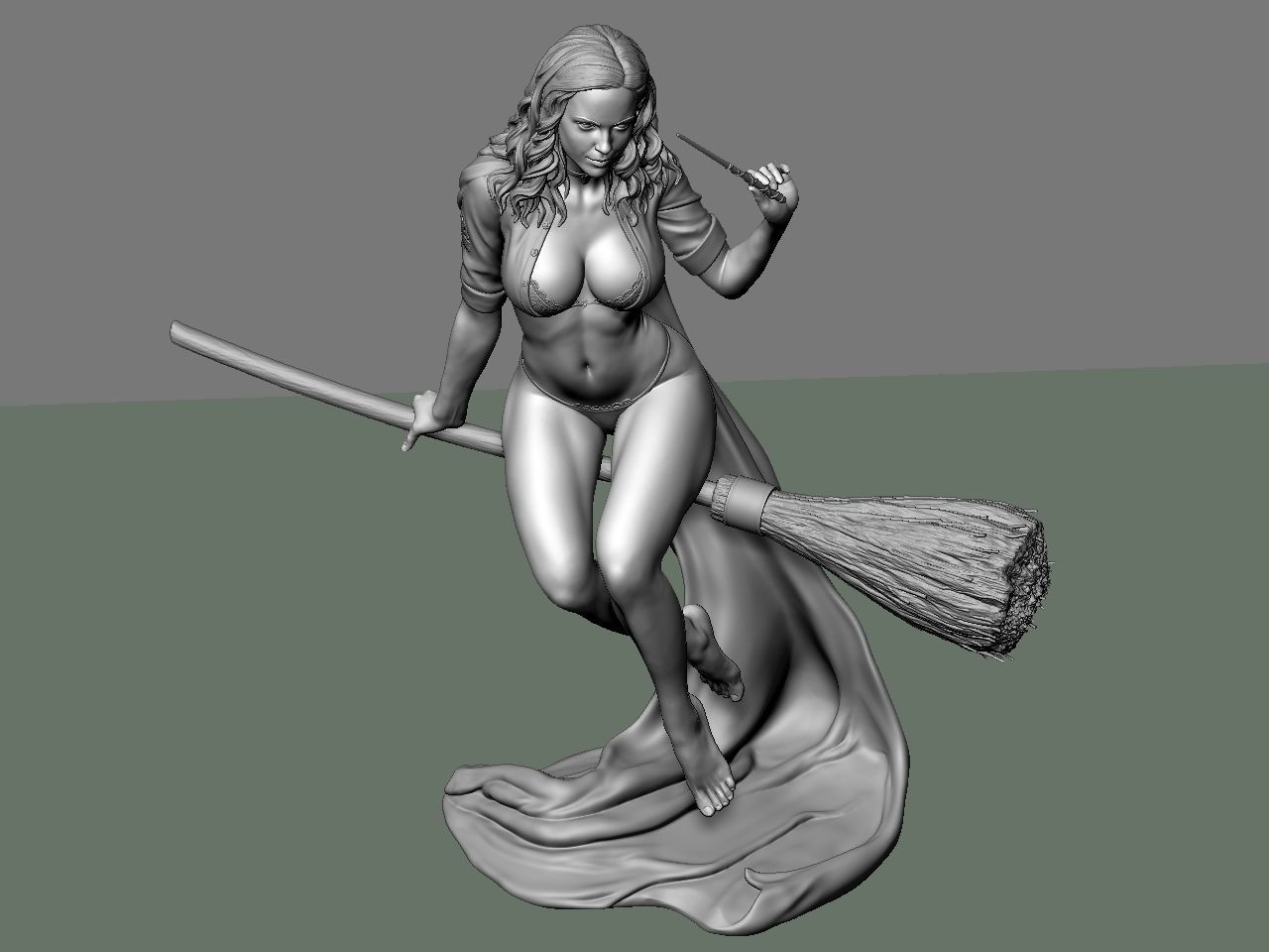 Hermione Adult on the Broomstick 3D print model_49