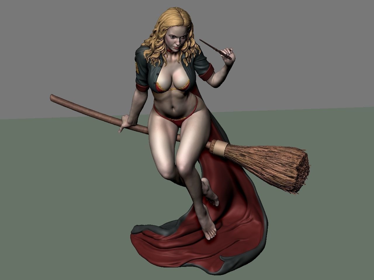 Hermione Adult on the Broomstick 3D print model_48