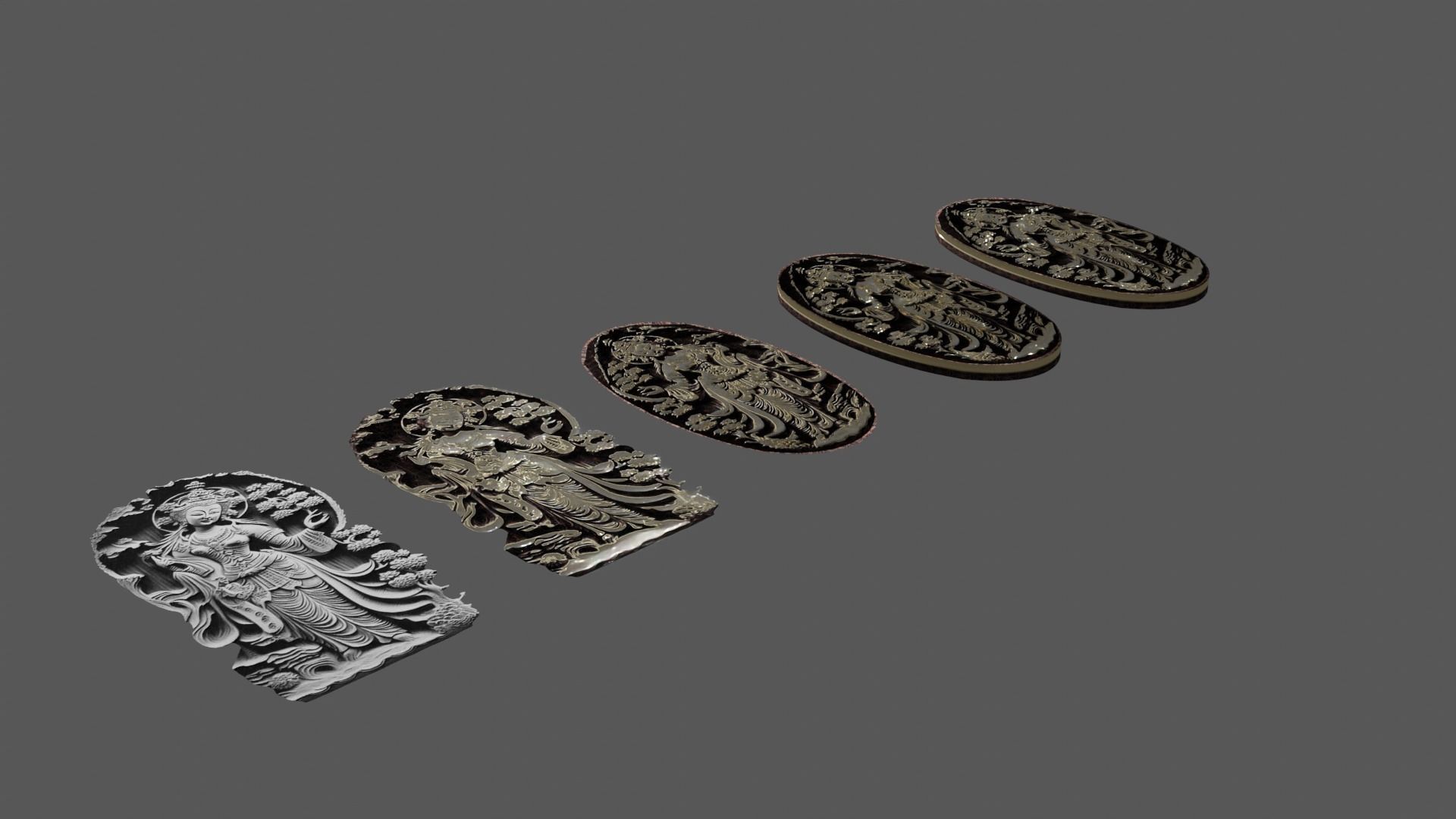 Ancient oriental sacre decorative basrelief Low-poly 3D model_50