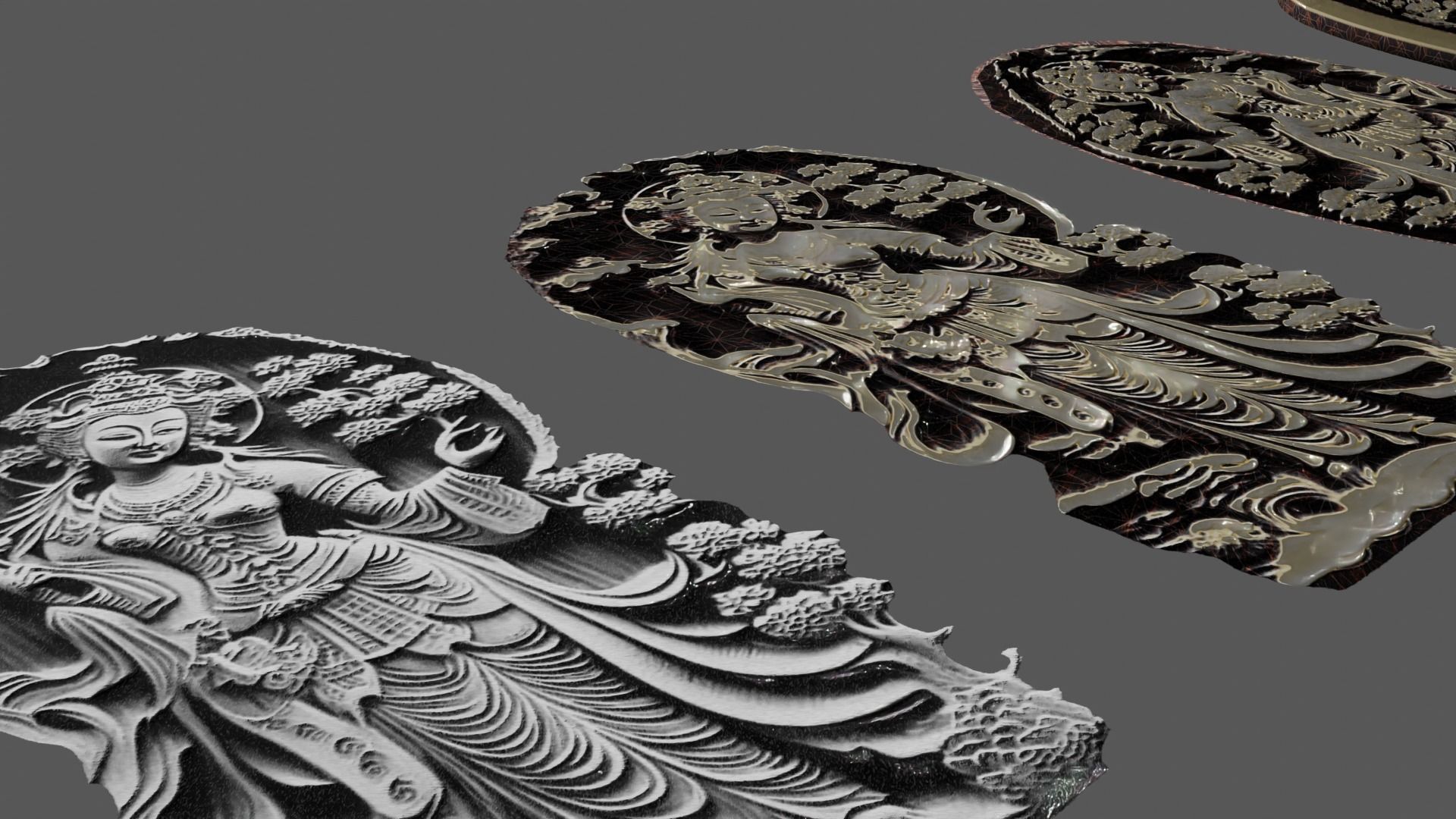 Ancient oriental sacre decorative basrelief Low-poly 3D model_58