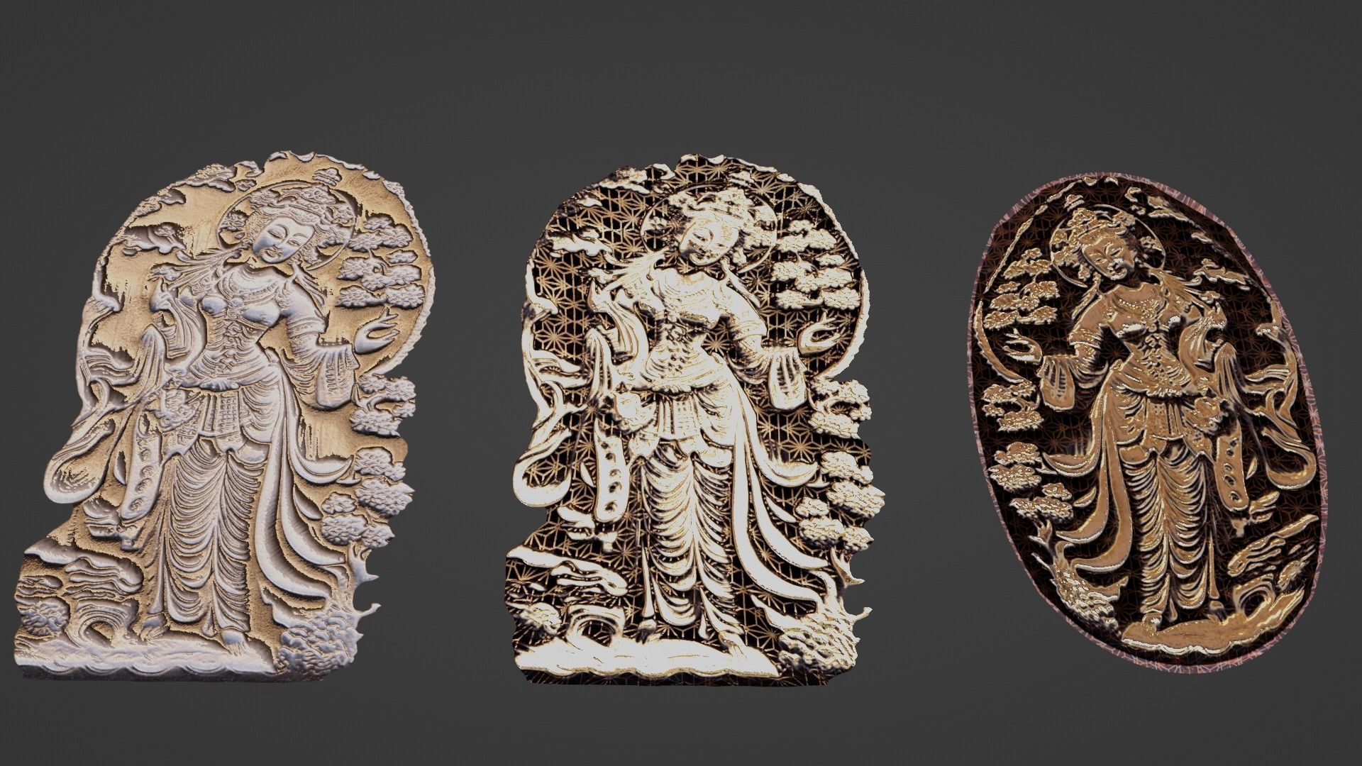 Ancient oriental sacre decorative basrelief Low-poly 3D model_6