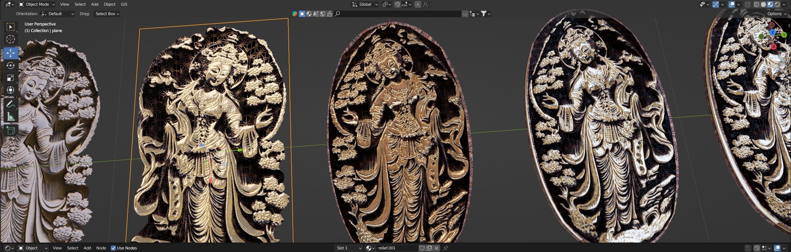 Ancient oriental sacre decorative basrelief Low-poly 3D model_37