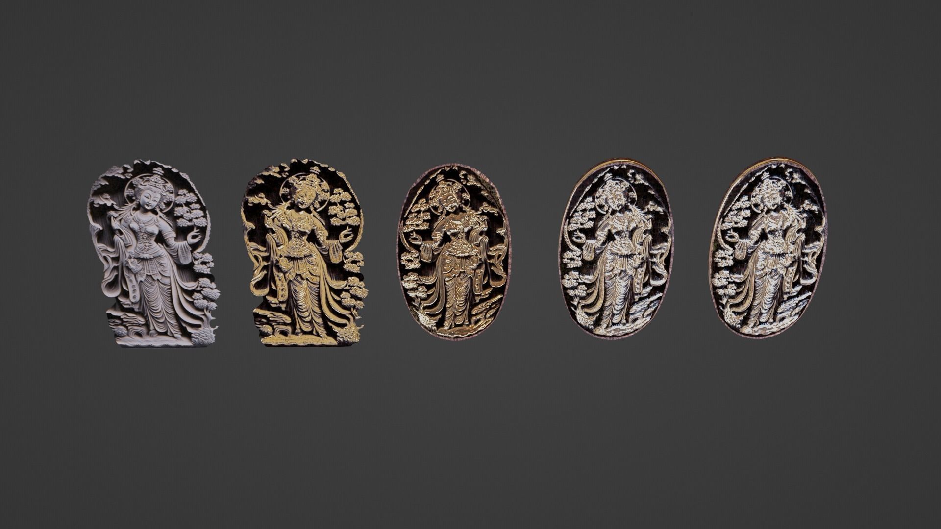 Ancient oriental sacre decorative basrelief Low-poly 3D model_34