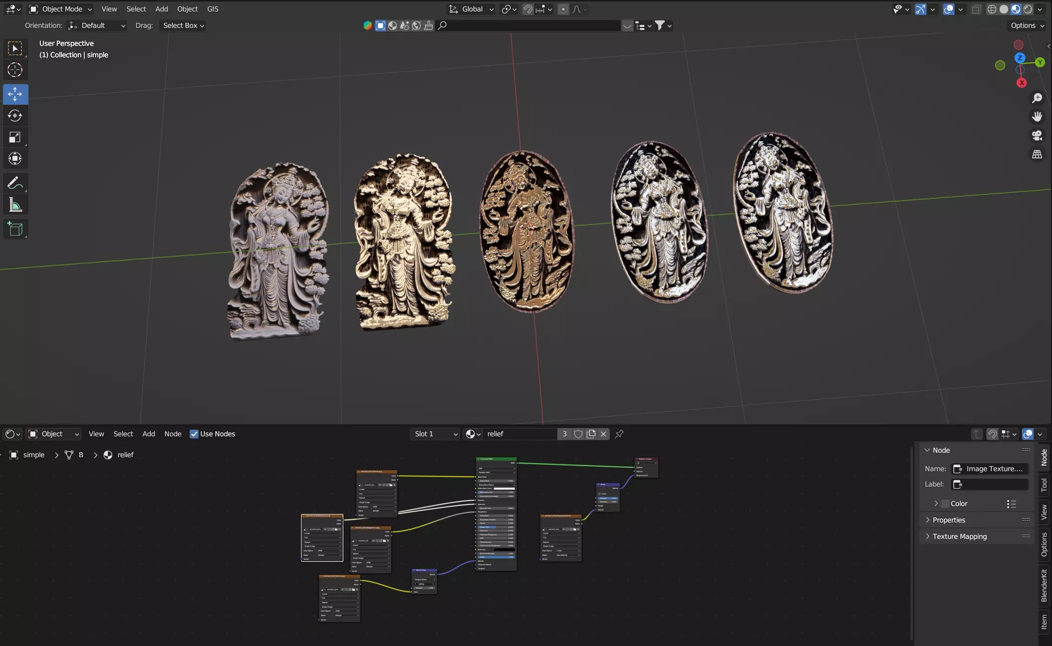 Ancient oriental sacre decorative basrelief Low-poly 3D model_0