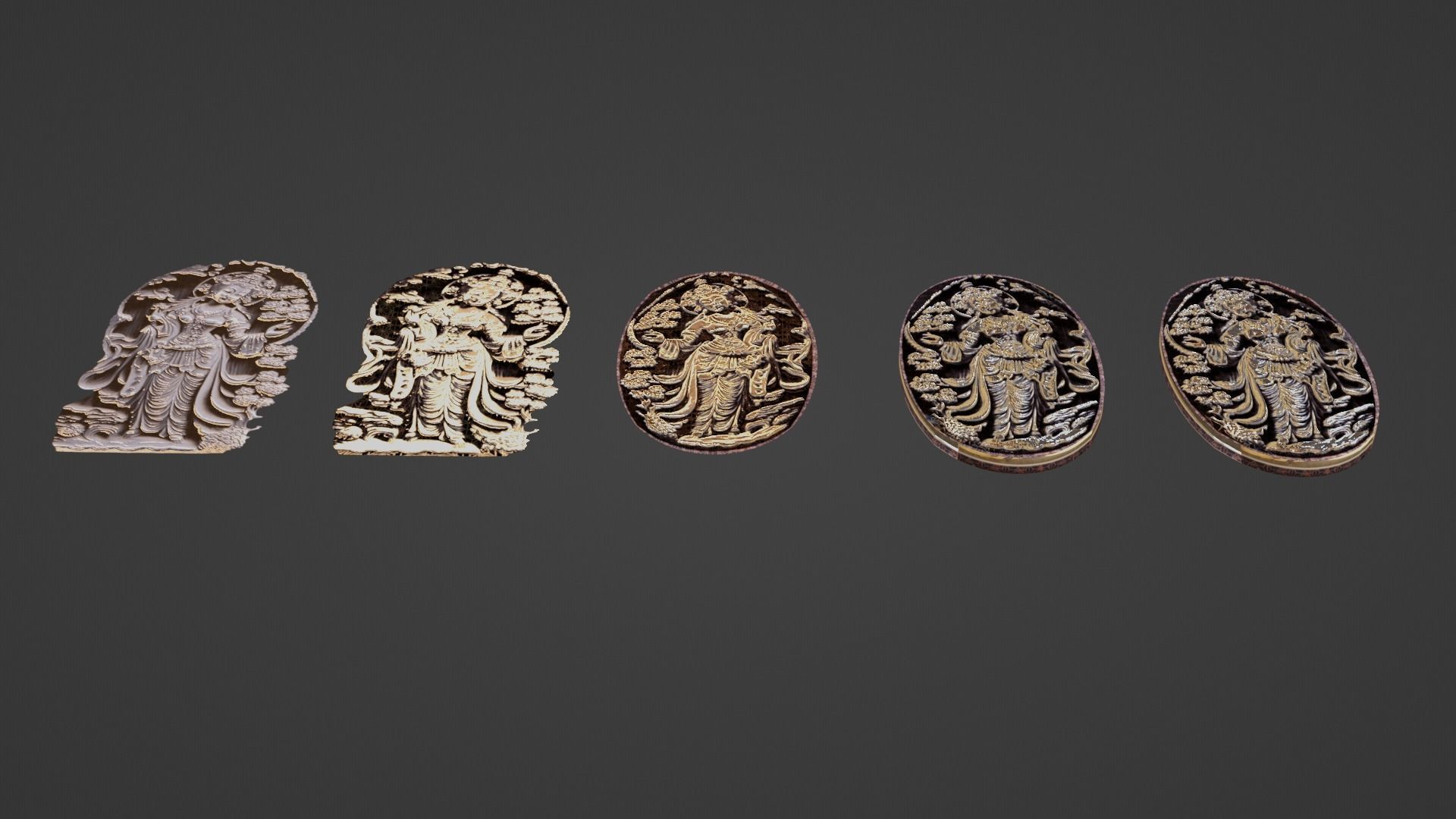 Ancient oriental sacre decorative basrelief Low-poly 3D model_13