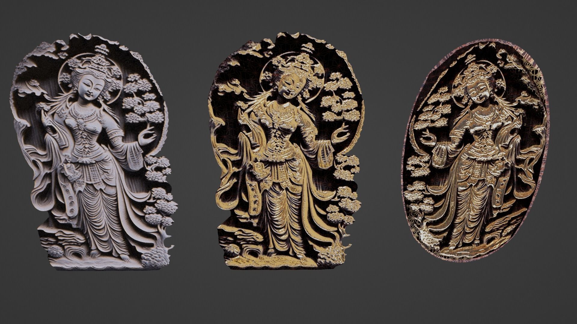 Ancient oriental sacre decorative basrelief Low-poly 3D model_5