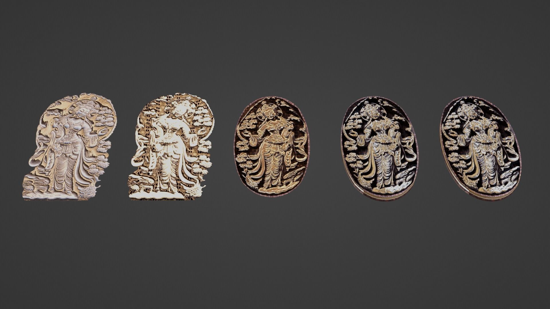 Ancient oriental sacre decorative basrelief Low-poly 3D model_35
