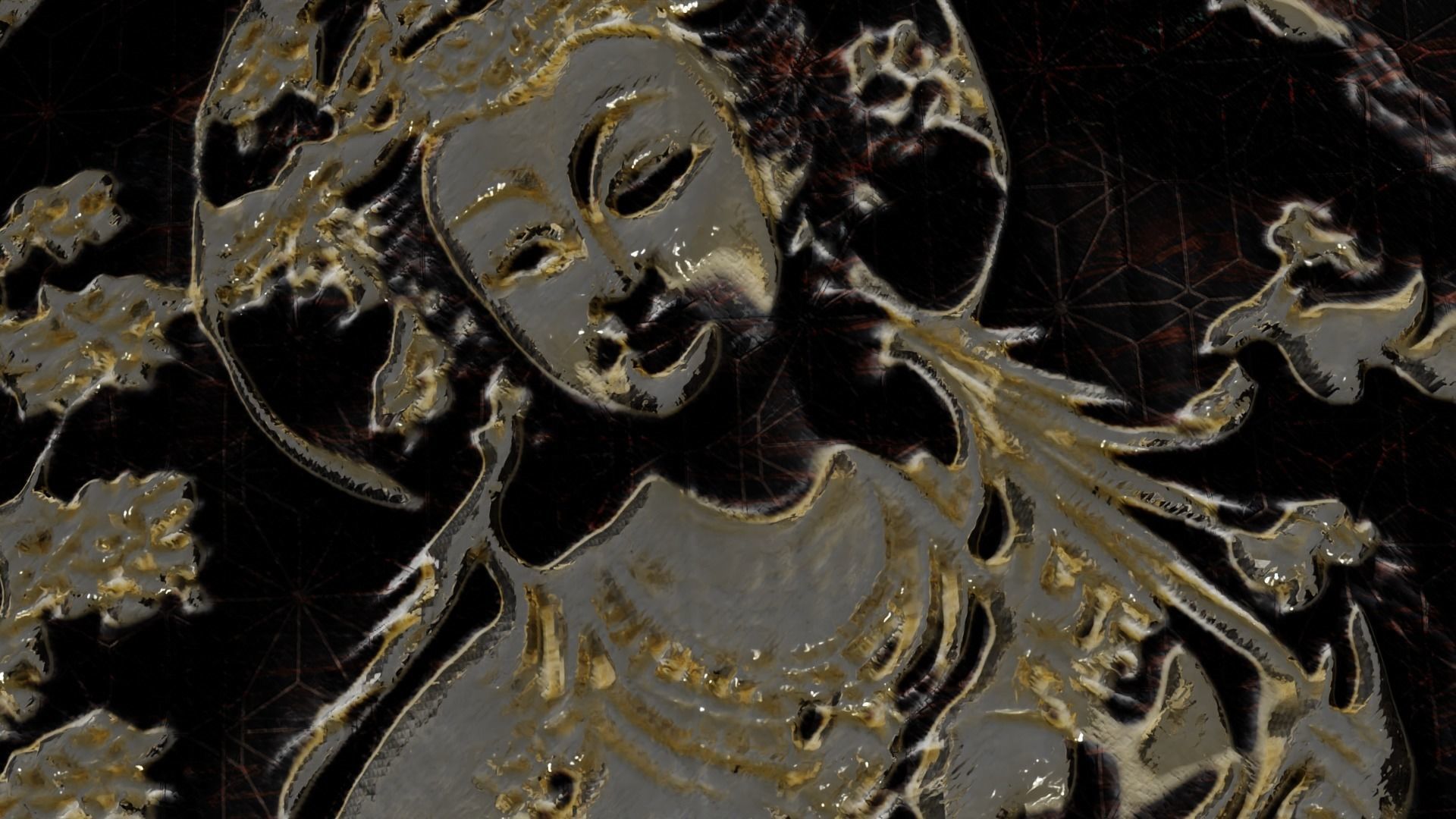 Ancient oriental sacre decorative basrelief Low-poly 3D model_24