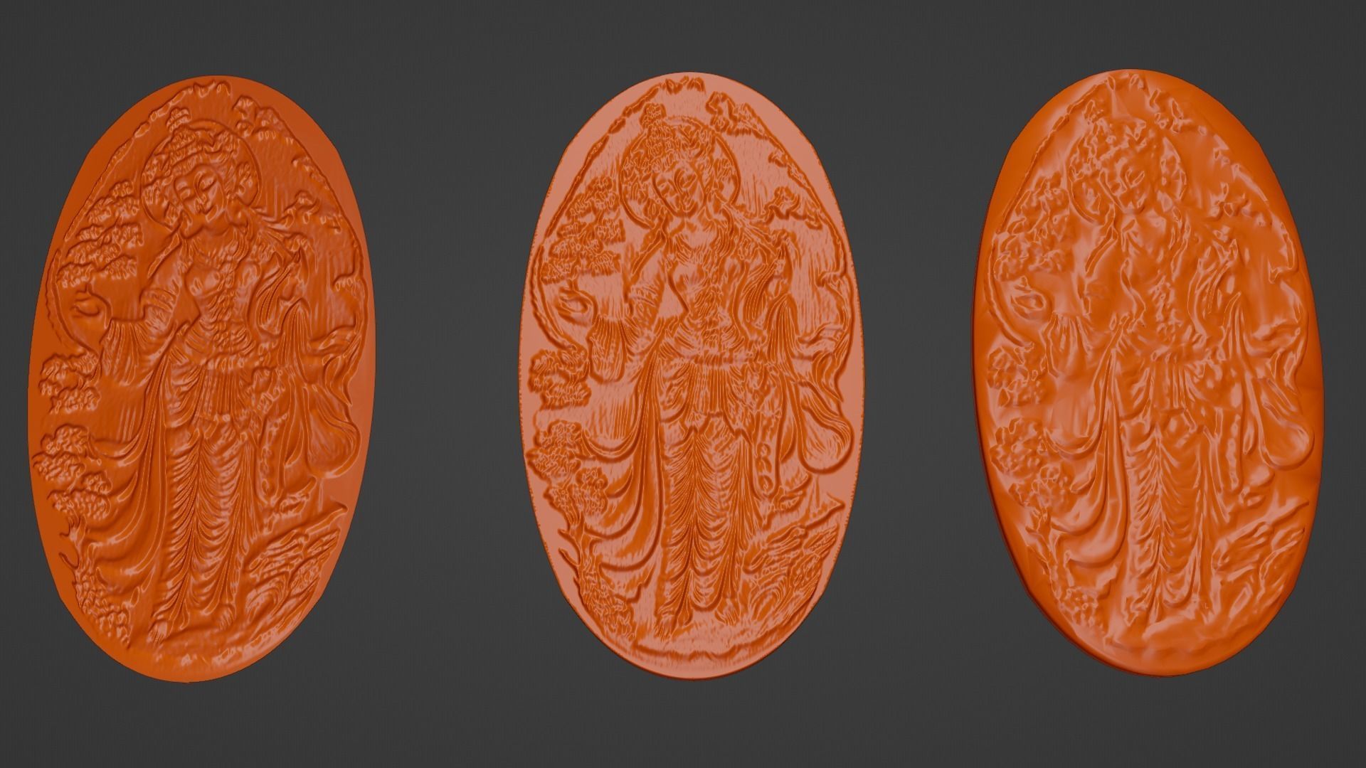 Ancient oriental sacre decorative basrelief Low-poly 3D model_53