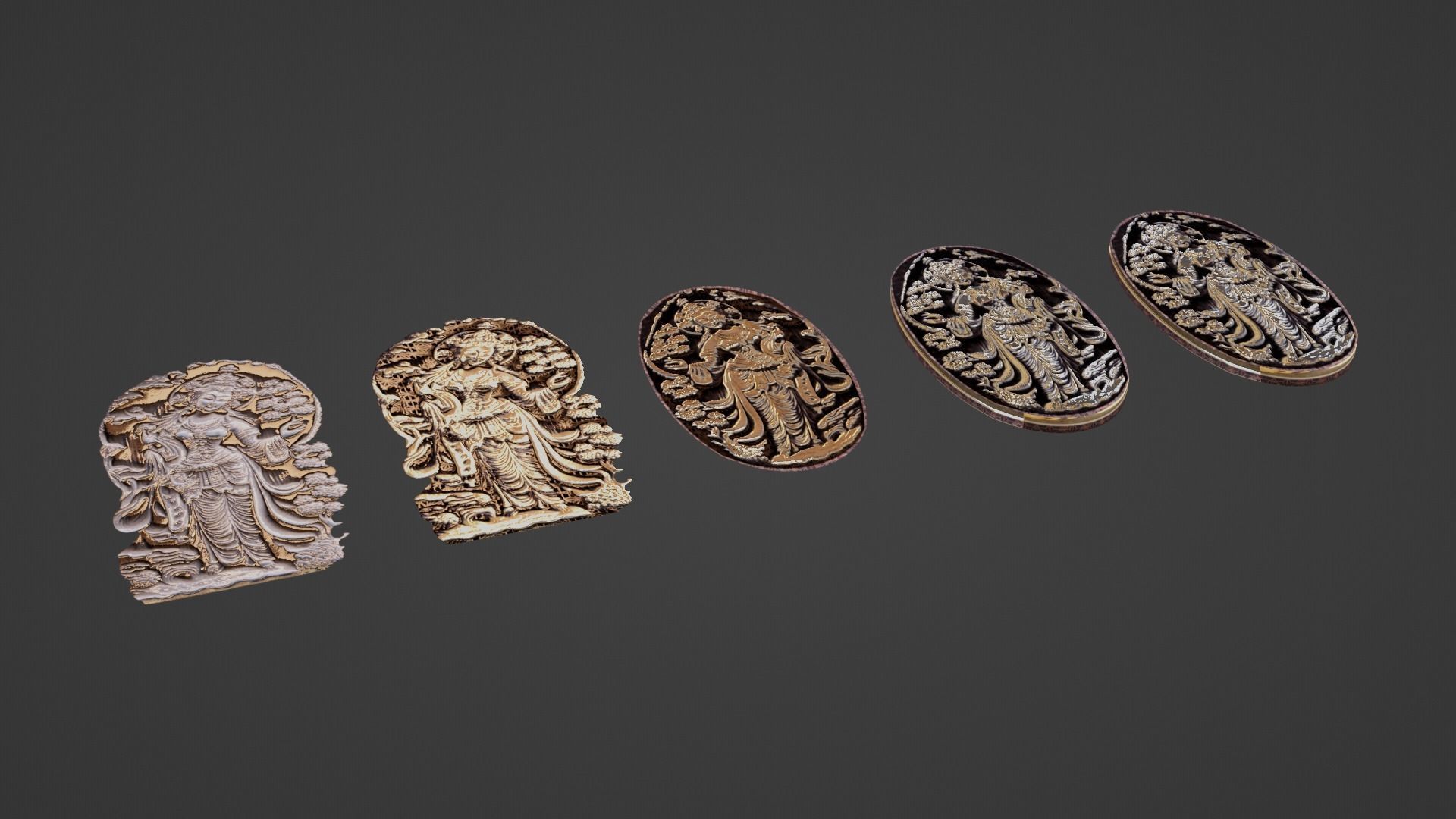 Ancient oriental sacre decorative basrelief Low-poly 3D model_19